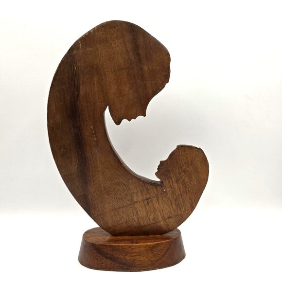 Vintage Mother Mary Madonna Baby Jesus Hand Carved Wooden Sculpture Decor MCM - Picture 3 of 7